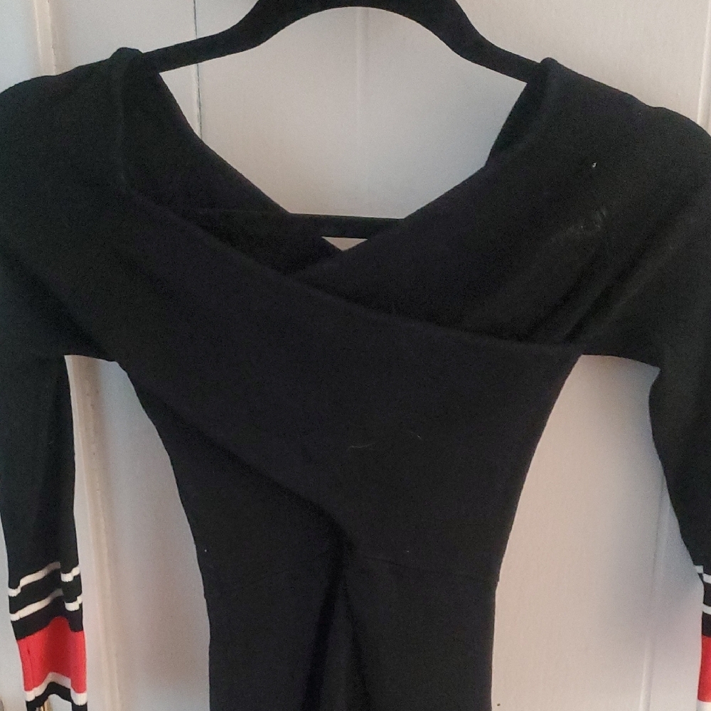 Express Sweater Black Long Sleeve Top with Red and White Stripes